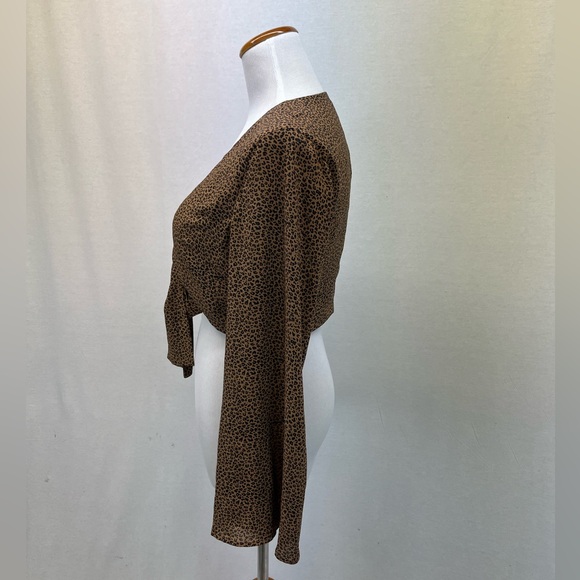 Majorelle Brown Animal Print Polyester Cropped Tie Front Alex Top Sz. M - Picture 4 of 5
